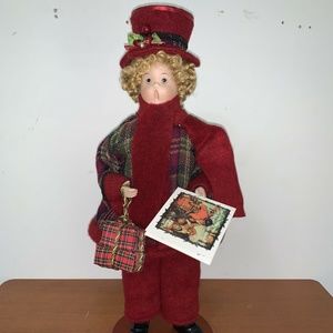 COPY - Vintage Holiday CHRISTMAS CAROLER BOY Child Figure Wood Base Porcelain F…